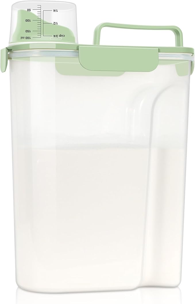 Rice Storage Container, Cereal Containers Storage, Dry Food Airtight Dispenser BPA Free, Clear Plastic Kitchen and Pantry Organization Bin (1, Avocado Green, 5.28Qt)