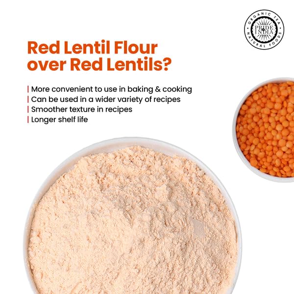 Pride of India - PACK of 6 - Red Lentil Flour 1 lbs (454 gm) Hint of Sweetness Slightly Nutty Earthy Flavor Freshly Milled in Small Batches | Used for Cooking Baking Thickening Coating
