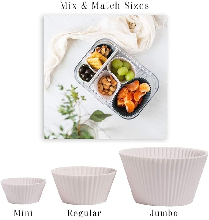 The Silicone Kitchen Reusable Mini Silicone Baking Cup, Non-Toxic, BPA Free, Dishwasher Safe, Mini, 24 Pack, White Blue Green