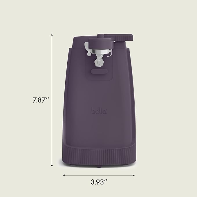 bella Electric Can Opener and Knife Sharpener, Multifunctional Jar and Bottle Opener with Removable Cutting Lever and Cord Storage, Stainless Steel Blade, Plum