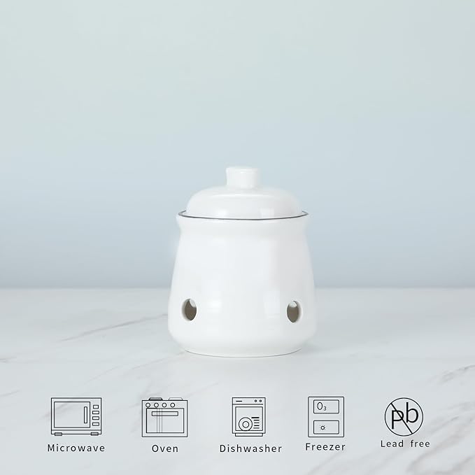 HAOTOP Ceramic Mini Garlic Keeper with Lid, Garlic Container Saver for Countertop, Keep Your Garlic Cloves Fresh (White)