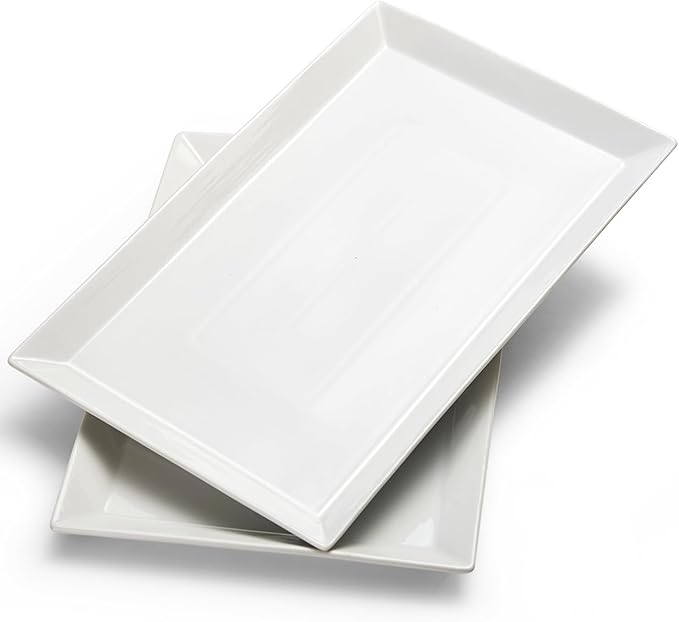 MIECOO Large Serving Platters, 18.5" x 11.5" White Serving Trays Set, Rectangular Porcelain Plates for Party, Wedding, Birthday, Entertaining, Food, Appetizer, Fruit, Sushi, Dessert, Set of 2