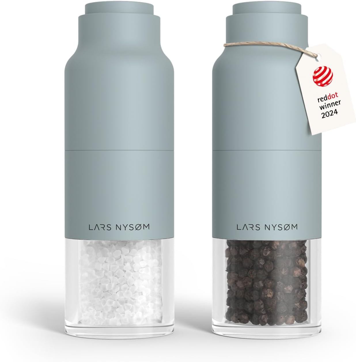 LARS NYSØM Salt and Pepper Grinder Set, Stainless Steel Manual Salt and Pepper Mills, Adjustable Ceramic Grinder, Design Spice Shakers (Sky Blue)