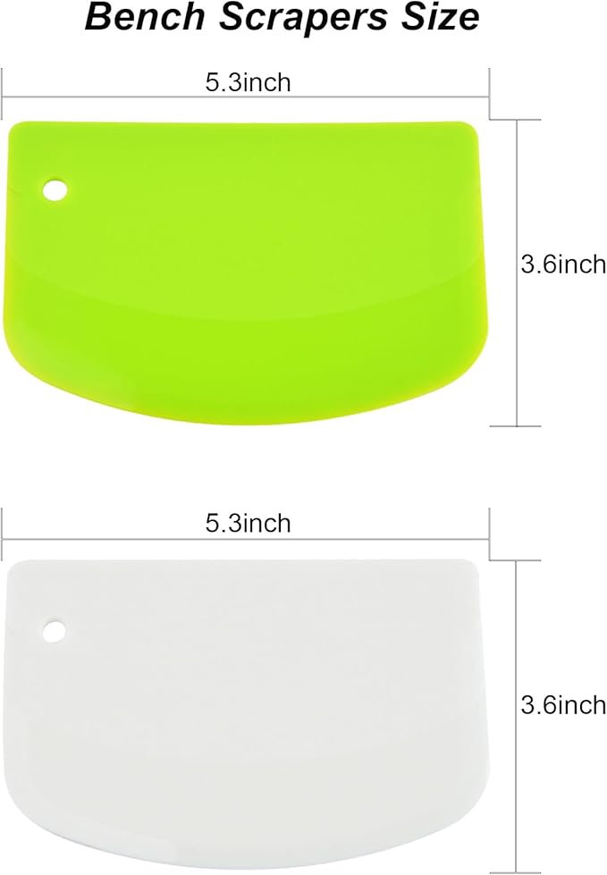 2 Pcs Dough Scraper and 3 Pcs Stainless Steel Cake Icing Spatula for Baking, Flexible Bowl Scraper Dough Cutter Bench Scraper for Cake Dough Bread Pastry Pizza