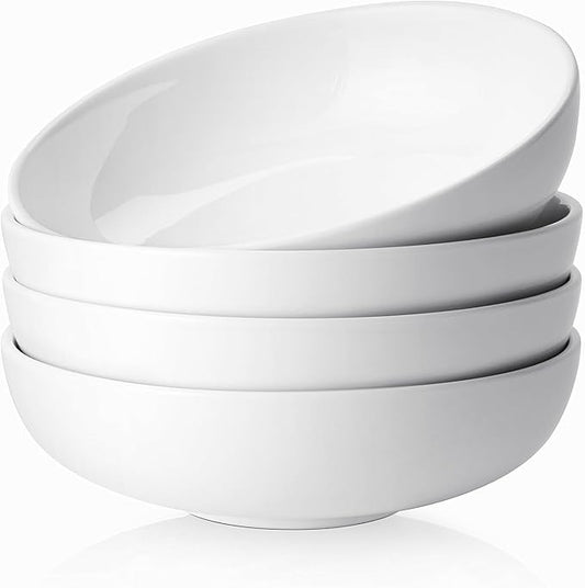 DOWAN Pasta Bowls 47 oz, Large Salad Bowls 2.5" Deep Soup Bowls, Porcelain Serving Bowls Set of 4, Big Kitchen Dinner Bowl Plates Pasta Plates, Microwave & Dishwasher Safe, Creamy White