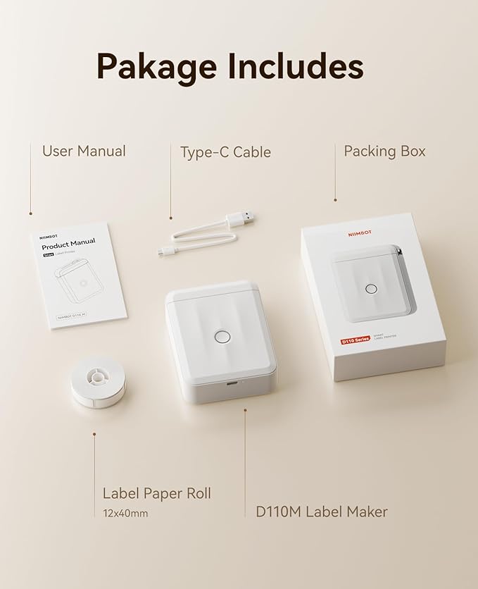 NIIMBOT Label Maker Machine Bluetooth Label Printer for School Home Office Organization, Wireless Mini Labeler D110 Upgraded Version, Label Machine with Label, White