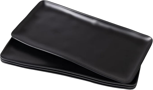Melamine Rectangular Serving Platters and Trays set, set of 4,14” x 7” Matte Black Party Platter for Serving Food, Salad, Cheese and Fruits, Dishwasher Safe Trays/Platters for Entertaining