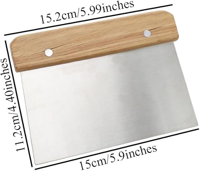 2 Piece of Stainless Steel Scraper & Chopper, Silver Stainless Steel Bench Scraper Dough Pastry Cutter with Wooden Handle, Multipurpose Cake Pizza Bread Separator Knife for Baking and Cooking