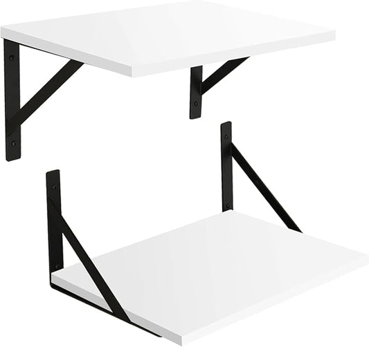 DINZI LVJ Deep Floating Shelves, 16 W x 12" D Wall Shelves Set of 2, Wide Display Shelf Wall Mounted with Brackets, Easy-to-Install Floating Bookshelf for Living Room, Bathroom, Bedroom, White