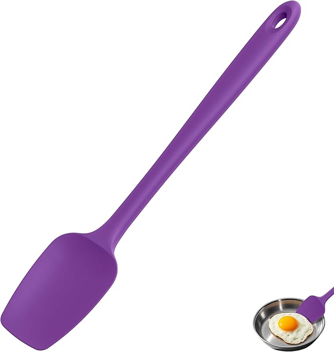 U-Taste Extra-Long 600ºF Heat Resistant Spatula Spoon: 14" Silicone Spoonula Cooking Utensils for Kitchen Use, Non-Stick Scoop Scraper with Soft Edge & Firm Core for Baking, Mixing, Serving (Purple)