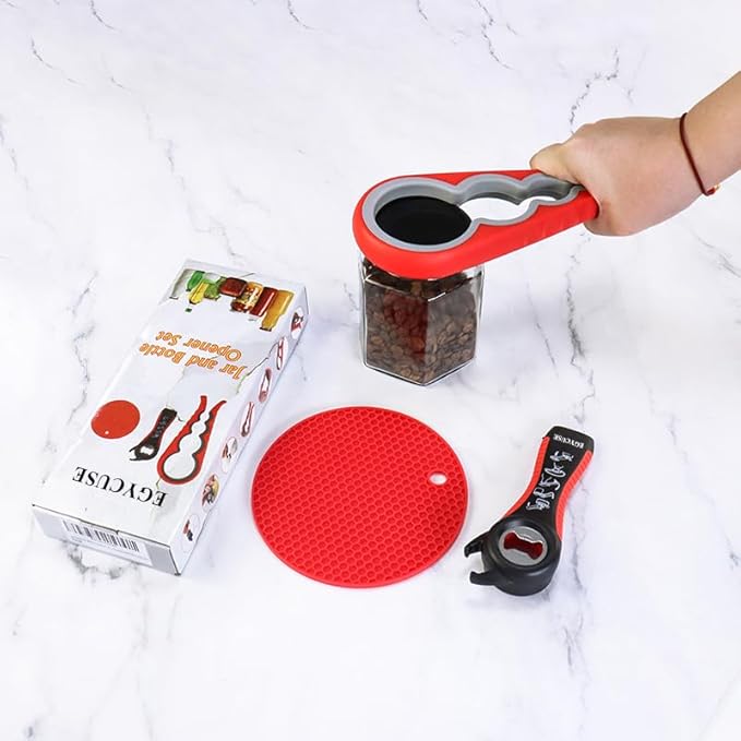 Jar Opener Bottle Opener for Elderly Sufferers Children Weak Hands Seniors with Arthritis Can Opener Jar Lid Opener Jar Gripper Pad Silicone Handle 5-in-1 Multi-functional 3 Pc Set