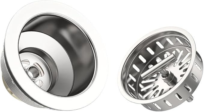 KONE 3-1/2 Inch Kitchen Sink Drain Strainer Assembly Made by All Stainless Steel with Strainer Basket/Drain Stopper, Replacement for Standard Commercial Drains