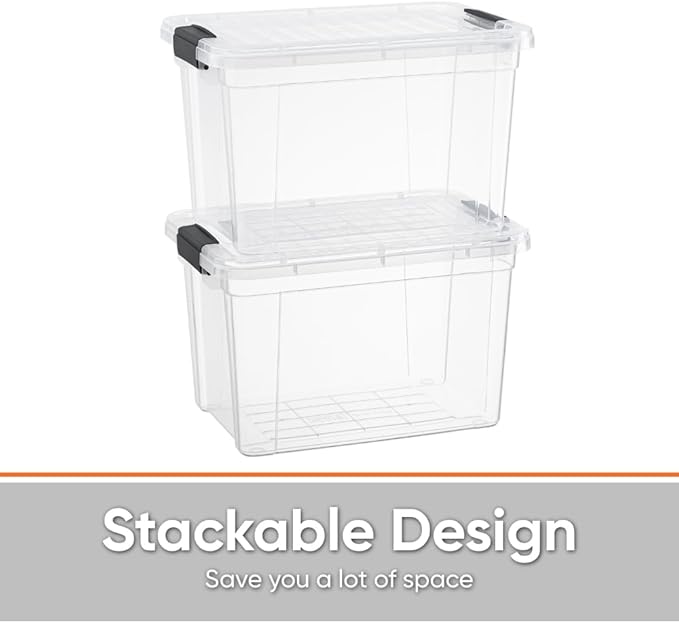 Superio Storage Bins with Lids- 2 Pack, 2.5 Qt Clear Boxes for Organizing, Stackable Plastic Containers- BPA Free, Non-Toxic, Odor Free, Organizer for Home, Office, Dorm