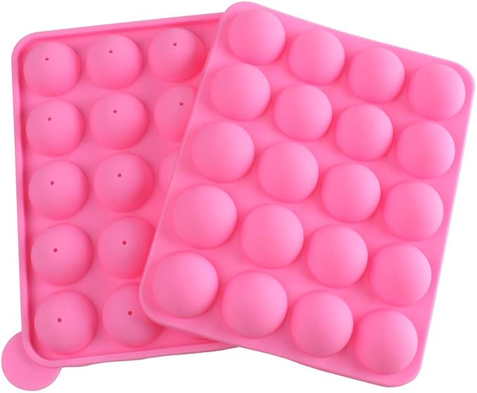 WARMBUY 20 Cavity Silicone Cake Pop Mold Lollipop Baking Mold Tray with Sticks, Pink
