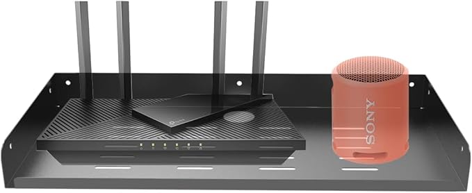 JINGCHENGMEI Metal Floating Wall Mounted Shelf Bracket for AV, TV Accessories, WiFi Router, TV Box, Cable Boxes, DVD Player, Games Consoles or Other Small Projectors (16.6 inches Width)