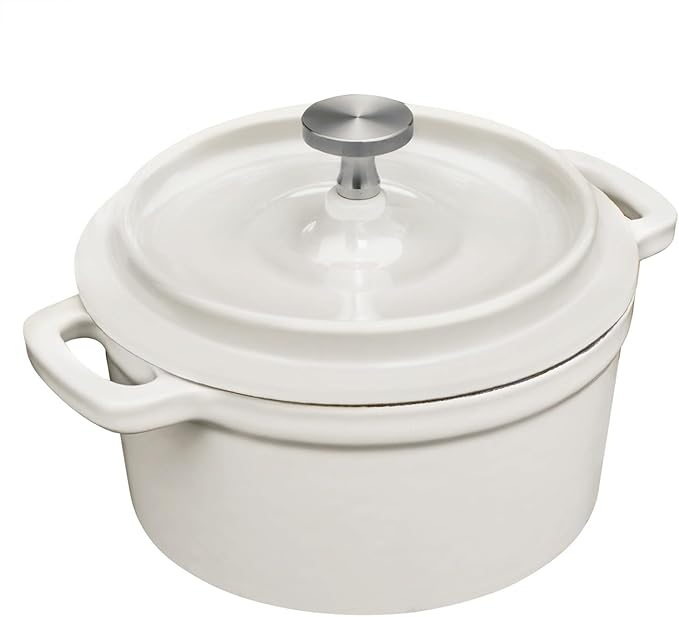 Mini Cocotte 16 oz Mini Dutch Oven 0.5 qt. Cast Iron Garlic Roaster for Oven Garlic Confit Pot Ramekins with Lids Oven Safe Set of 2, White