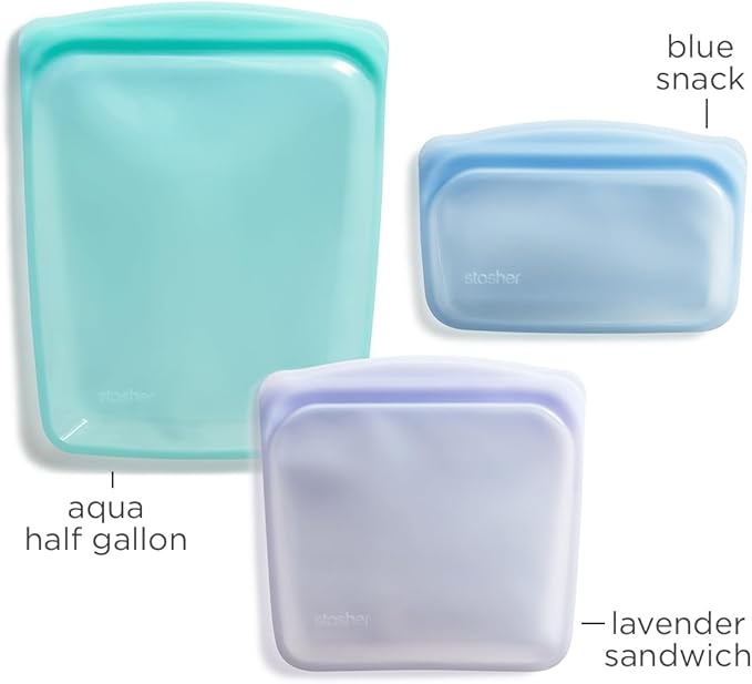 Stasher Premium Silicone Reusable Food Storage Bags, 3-Pack, Multi, Multi-Use Food Storage Bags, Lunch Bag, Travel Containers, BPA Free, Leak-free, Dishwasher-Safe, Eco-friendly