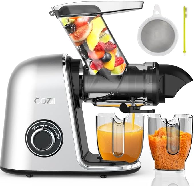 COZII Cold Press Juicer Machines,Slow Masticating Juicer Extractor Soft/hard Mode, 3.6" Large Feed Chute For Vegetable and Fruit, Easy to Clean Juicer, Quiet Motor, High Juice Yield