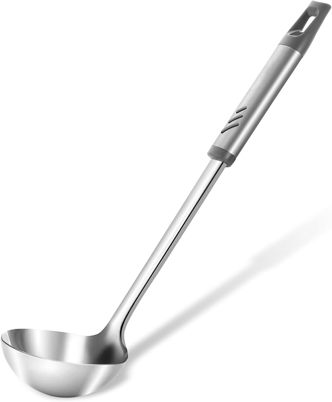 Soup Ladle, 13.9 inch Large Ladle Serving Spoons, 4 oz Stainless Steel Ladle with Heat-proof Handle, Comfortable Grip Design, Durable Construction, Silver, KLB-ASB-124