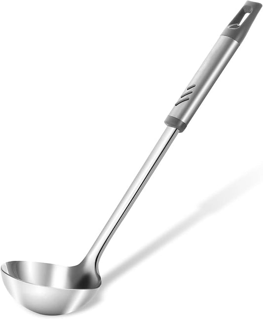 Soup Ladle, 13.9 inch Large Ladle Serving Spoons, 4 oz Stainless Steel Ladle with Heat-proof Handle, Comfortable Grip Design, Durable Construction, Silver, KLB-ASB-124