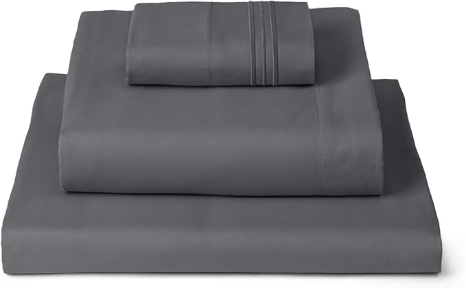 Mellanni Twin Sheets Set - 3 PC Iconic Collection Bedding - Hotel Luxury, Extra Soft, Cooling Bed Sheets - Wrinkle, Fade, Stain Resistant (Twin, Gray)