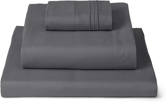 Mellanni Twin Sheets Set - 3 PC Iconic Collection Bedding - Hotel Luxury, Extra Soft, Cooling Bed Sheets - Wrinkle, Fade, Stain Resistant (Twin, Gray)