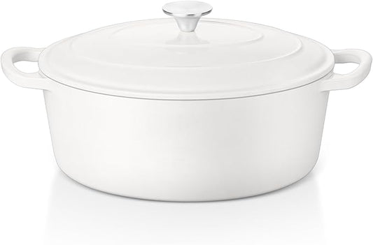 E-far 5QT Oval Dutch Oven Pot with Lid, Enameled Cast Iron Dutch Oven with Dual Handles for Sourdough Bread Baking Cooking, Nonstick Enamel Coated Cookware(White), Non-Toxic & Easy Clean