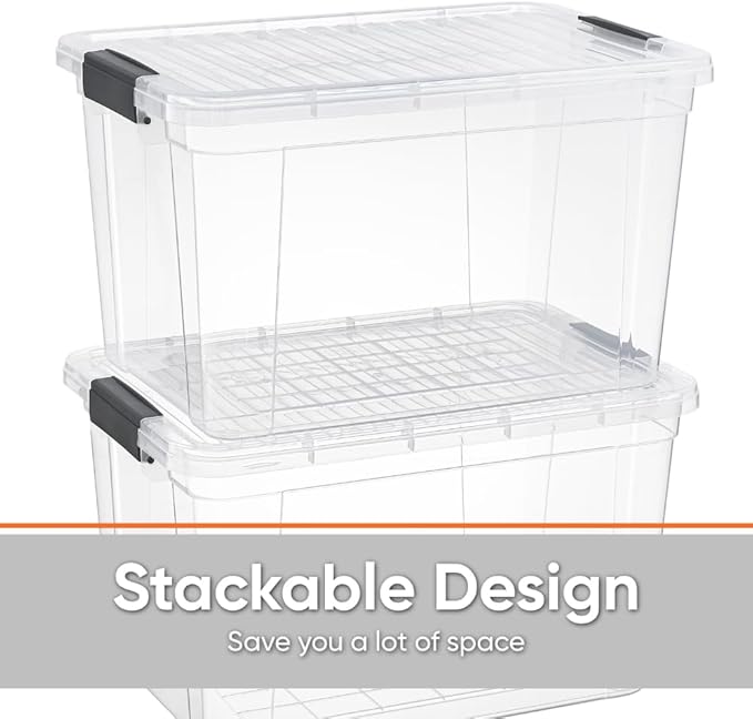 Superio Storage Bins with Lids, Clear Plastic Containers for Organizing, Stackable Totes, BPA Free, Odor Free, Organizer Boxes for Home, and Dorm (4 Pack, 14.25 Qt)