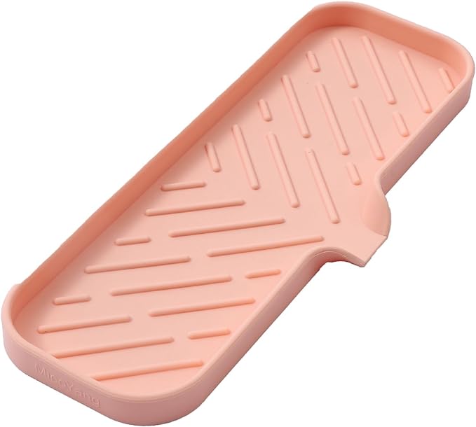 Silicone Bathroom Soap Dishes with Drain Spout-Bathroom and Kitchen Sink Organizer,Sponge Holder,Dish Soap Tray,Perfect for Dispenser,Scrubber,Bottle,Cup on Sink or Counter-Pink 12"×4"
