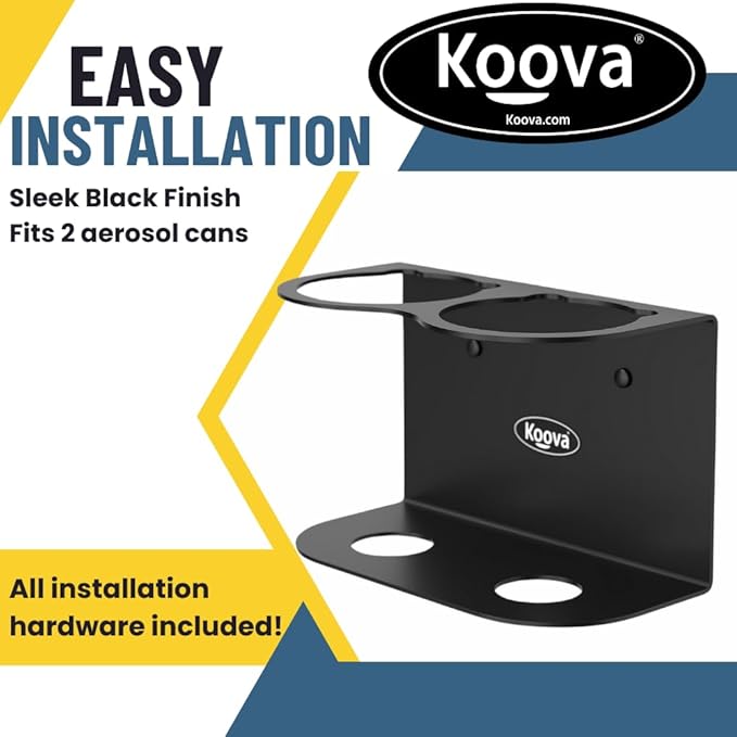 Koova 2 Aerosol Spray Can Holder | Easy Install Wall Mount | Heavy-Duty Powder Coated Steel Storage Rack for Garage & Home | Craft Workspace Paint Bottle Organizer | Hardware Included | USA Made