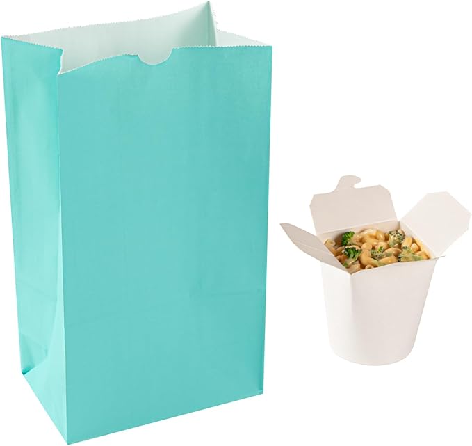 Restaurantware Bag Tek 12 LB Disposable Lunch Bags 100 Sturdy Take Out Bags - Flat Bottom Great For Restaurants Cafes And Bakeries Turquoise Paper Popcorn Bags Versatile For Grocery And More