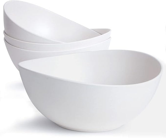 9.6'' Serving Bowls, 84oz Bamboo Fiber Salad Bowl Set of 4, Deep Serving Bowls Set, Large Oval Individual Bowls for Eating Salad/Pasta/Cereal/Pho, Ideal for Home & Restaurant (Matte White)