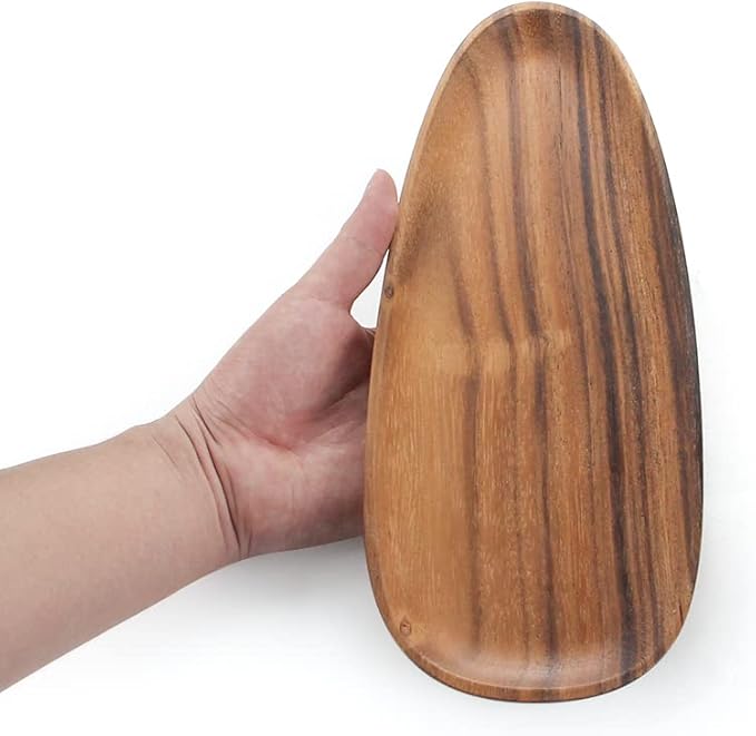 AOOSY Wood Serving Tray, Wooden Serving Platters Set for Serving Food, Fruit, Vegetable, Meat Breakfast Lunch Dinner in Bed Decorative Bread Plates Party Wood Serving Board, Set of 4