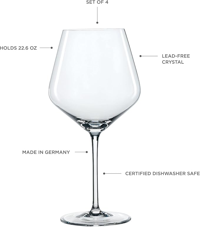 Spiegelau Style Burgundy Wine Glasses Set of 4 - European-Made Crystal, Classic Stemmed, Dishwasher Safe, Professional Quality Red Wine Glass Gift Set - 22.6 oz