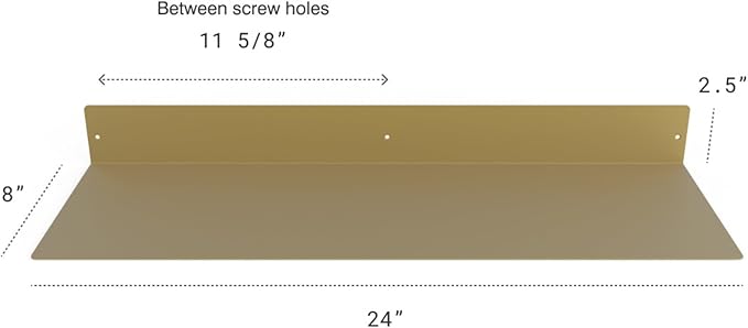 DIY CARTEL Made in USA 24 Inch Linear Floating Shelf - Raw Steel - Industrial Heavy Duty Metal Wall Mounted Modern Farmhouse Rustic Designed Shelf Ledge (24-in X 8-in Powder Coated Gold)