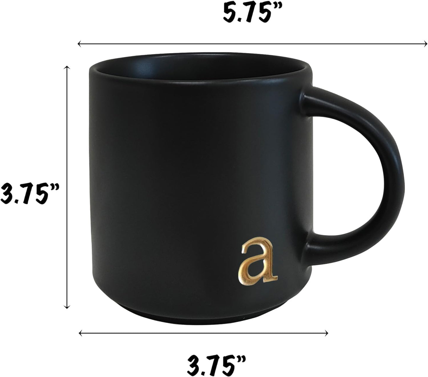 COLLECTIVE HOME - Black Monogram Ceramic Mugs, 15 oz Golden Initial Coffee Cups, Elegant Alphabet Tea Mugs, Personalized Halloween Mug with Gift Box, Perfect for Office and Home Décor (a)
