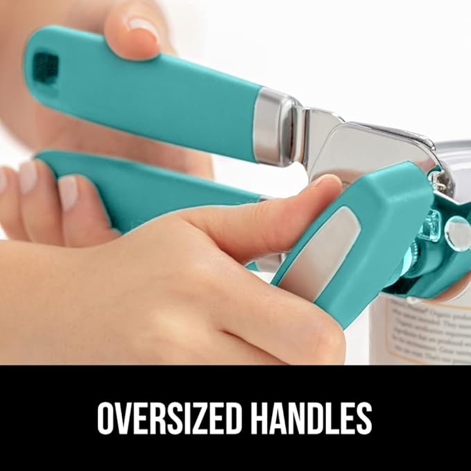 GORILLA GRIP Heavy Duty Stainless Steel Smooth Edge Manual Can Opener and Bottle Openers, Soft Comfortable Handle, Oversized Handheld Turn Knob, US Designed Multifunctional Kitchen Tool, Turquoise
