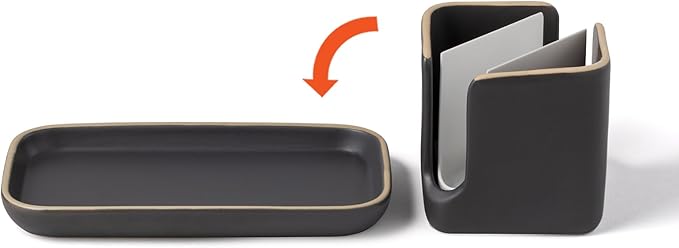 Full Circle Stash, Ceramic Kitchen Sink Caddy, Stylish Modular Sponge Holder & Dish Brush Organizer, Gray and White, 11"