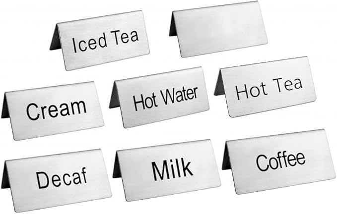New Star Foodservice Stainless Steel Table Tent Sign (Silver (Combo), 3-Inch by 1-1/2-Inch (Set of 8))