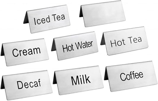 New Star Foodservice Stainless Steel Table Tent Sign (Silver (Combo), 3-Inch by 1-1/2-Inch (Set of 8))