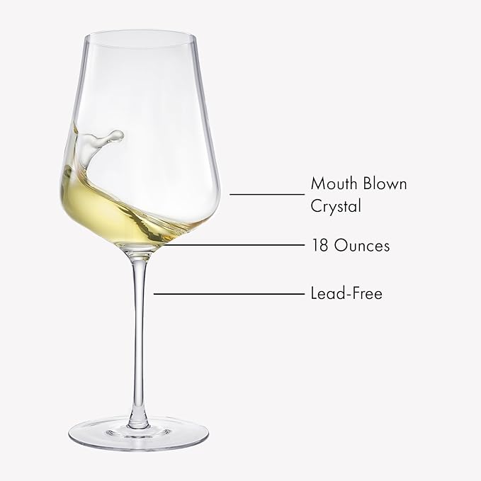 Universal All Purpose Modern Thin Crystal Wine Glasses, Worlds Lightest Wine Glass (88 Grams) Tall Long StemDurable & Resistant | 2 Set Glassware | Handblown & Lead-Free, Stemmed Unique Shape 18oz