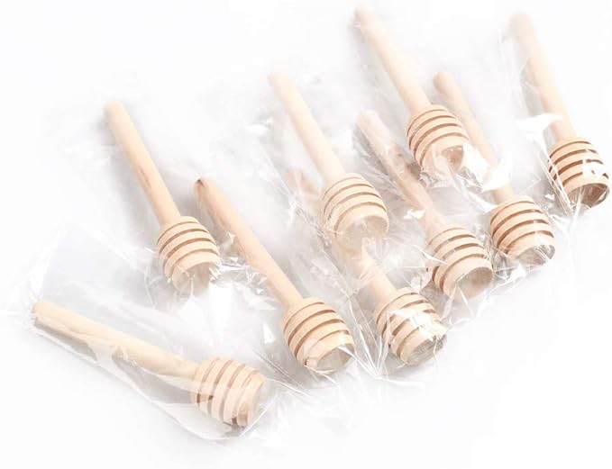 24 Pack Mini Wooden Honey Dipper Sticks, Honey Dippers 3 inch with Individually Wrapped Server for Honey Jar Dispense Drizzle Honey and Wedding Party Favors