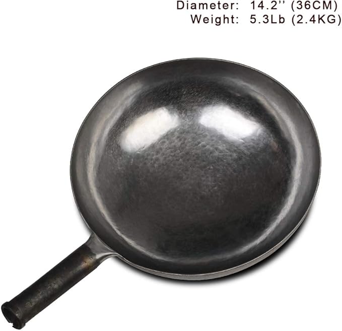 臻三环 ZhenSanHuan Chinese Hand Hammered Iron Woks and Stir Fry Pans, Non-stick, No Coating, Carbon Steel Pow (36CM, Silver - Not Seasoned)