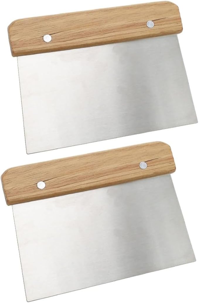 2 Piece of Stainless Steel Scraper & Chopper, Silver Stainless Steel Bench Scraper Dough Pastry Cutter with Wooden Handle, Multipurpose Cake Pizza Bread Separator Knife for Baking and Cooking