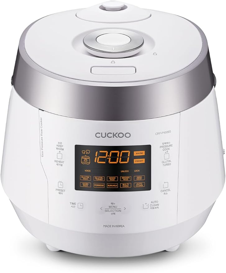 Cuckoo Heating Pressure Cooker & Warmer – 12 built-in programs, Glutinous (white), Mixed, Brown, GABA rice, and more, 10 cups