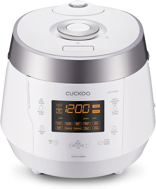 Cuckoo Heating Pressure Cooker & Warmer – 12 built-in programs, Glutinous (white), Mixed, Brown, GABA rice, and more, 10 cups