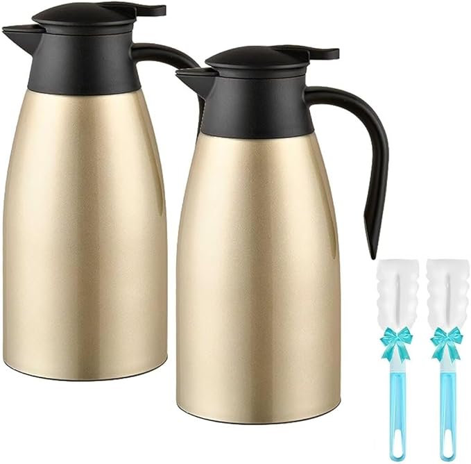 1.9L Thermal Coffee Carafe for keeping hot, Carafe for hot liquid, Airpot Insulated Coffee Carafe Stainless Steel Vacuum Thermal Pot for Coffee, Hot Water, Tea, Keep Hot 24 Hours (2 gold)