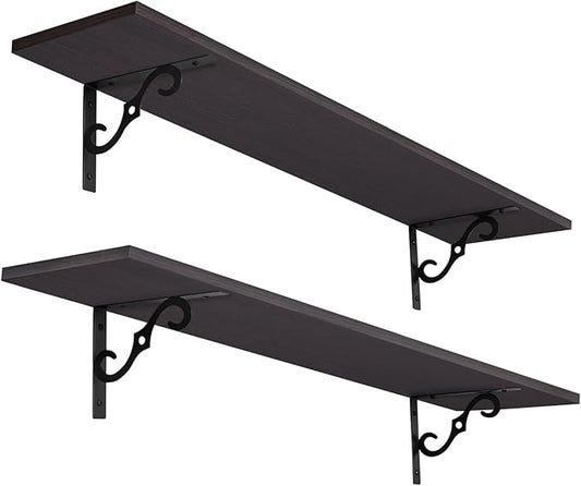 DINZI LVJ Long Wall Shelves, 39.4 Inch Large Floating Shelves Set of 2, Wide Display Shelf Wall Mounted with Brackets, Easy Hanging for Living Room, Toilet, Office, Bedroom, Espresso