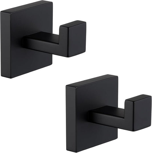 Angle Simple Matte Black Towel Hooks for Bathroom, SUS 304 Stainless Steel Square Wall Coat Hooks, 2 Pack