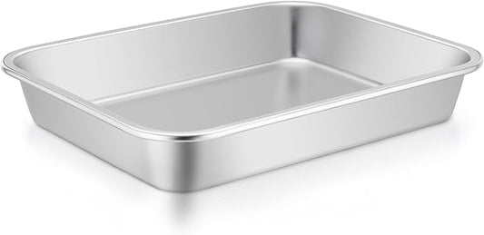 TeamFar Lasagna Pan, 10.6 x 8.3 x 1.7inch Stainless Steel Rectangular Cake Brownie Pan Casserole Baking Dish, Compact for Toaster Oven, Non Toxic & Healthy, Brushed Finish & Easy Clean-Dishwasher Safe